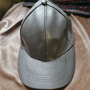 Black Faux Leather Baseball Cap